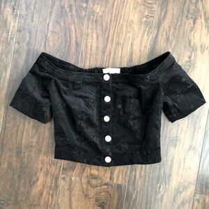 Honey Punch Black Corduroy Crop Top Size M